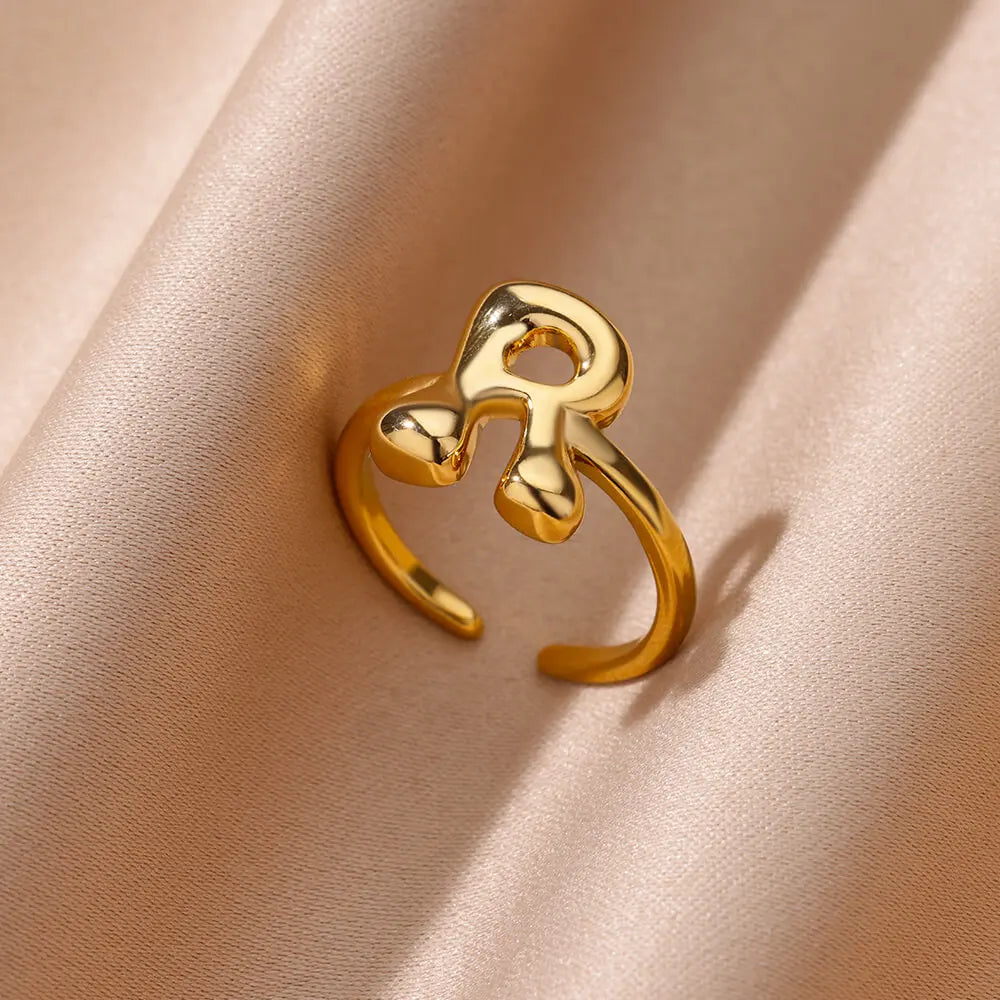 A-Z Bubble Letters Open Ring