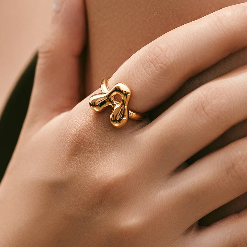 A-Z Bubble Letters Open Ring
