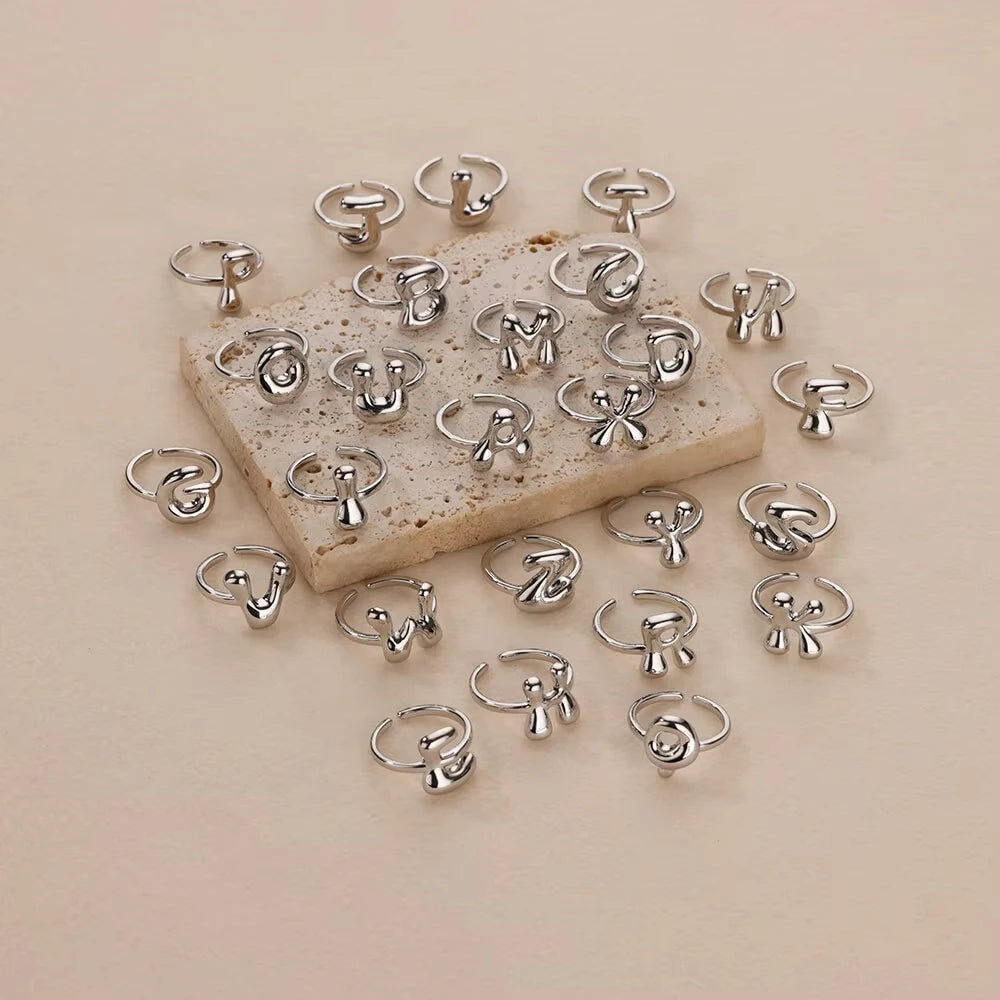 A-Z Bubble Letters Open Ring
