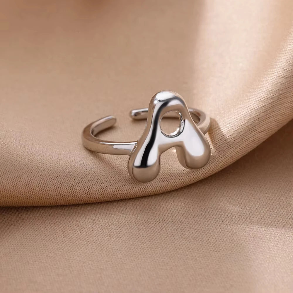 A-Z Bubble Letters Open Ring