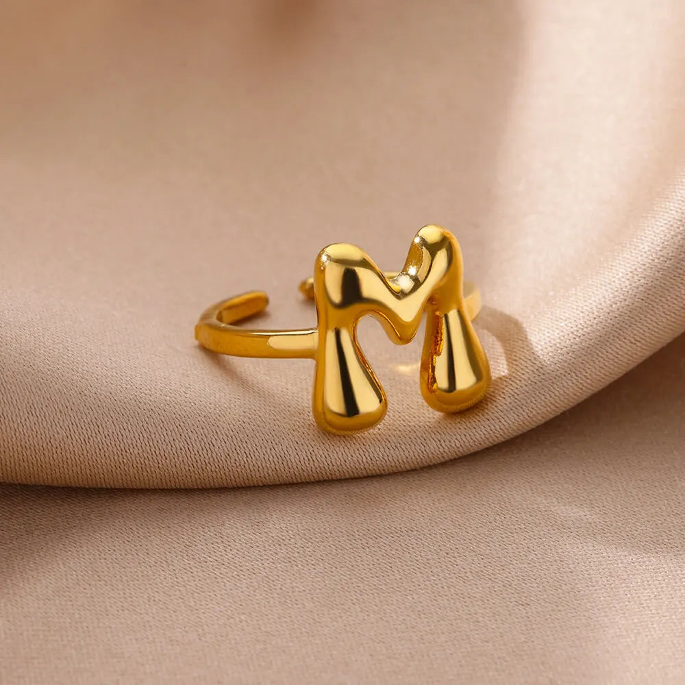 A-Z Bubble Letters Open Ring